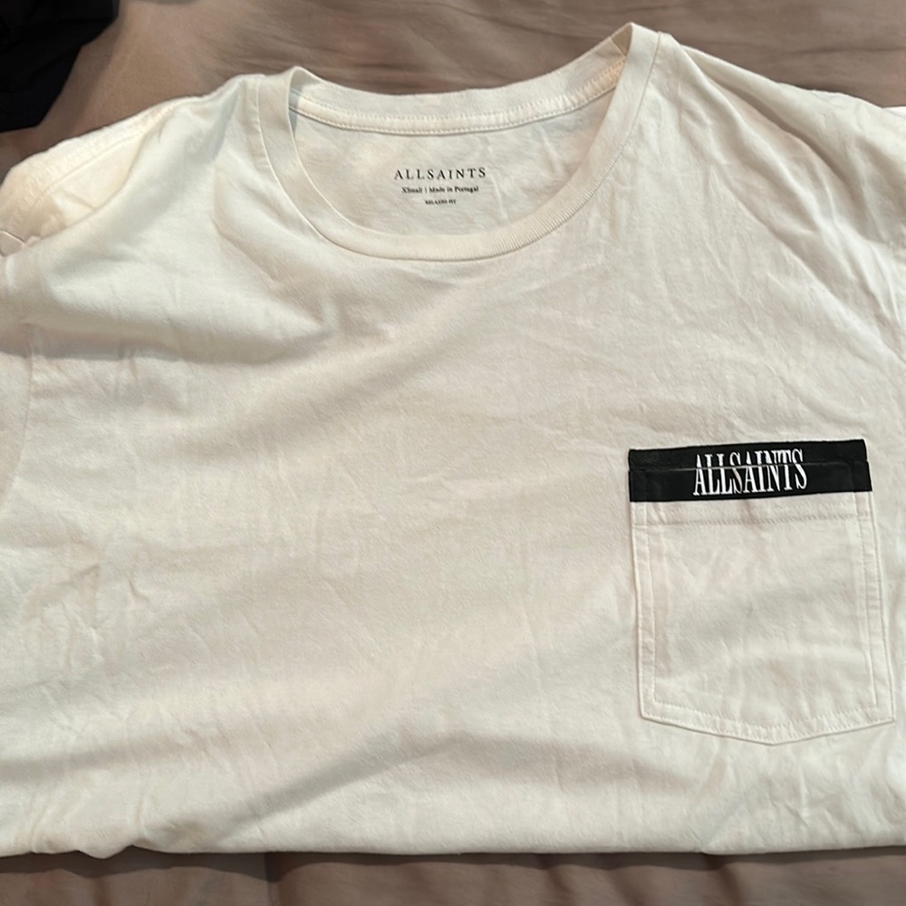 All Saints Cream/Off White Color Pocket Shirt